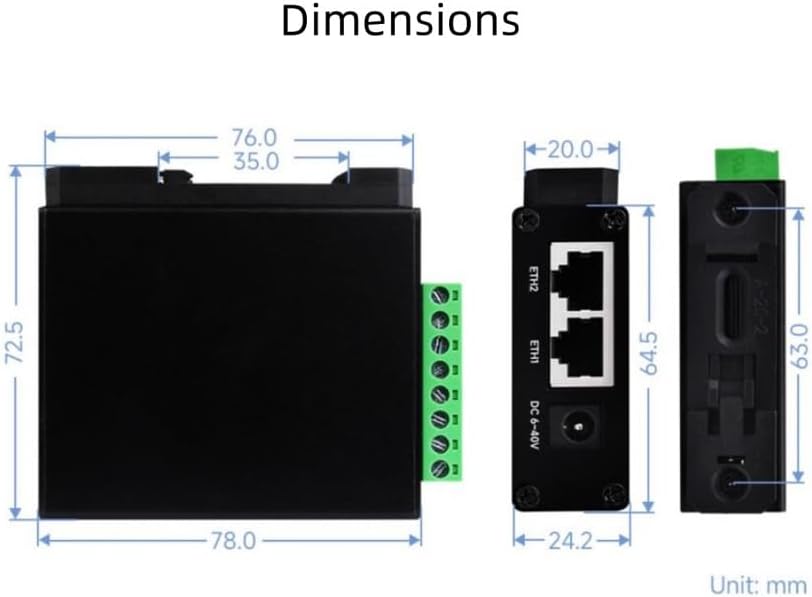 Industrial Isolated RS485 Dual Serial Port Module RS485 to RJ45 Ethernet Port/PoE Port Modbus Gateway bidirectional Transparent Transmission (2-CH RS485 to ETH(B))
