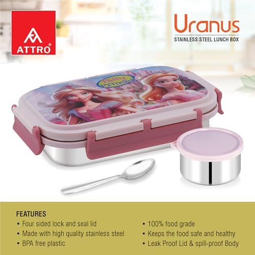 Image of ATTRO Prime Uranus Lunch Box with Sipstar Water Bottle, School Tiffin Combo-Pink