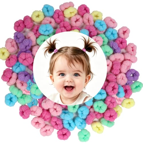 Image of 400PCS Baby Hair Ties,No Damage Cotton Elastic Hair Ties for Baby Girls | Multicolor Seamless Small Hair Ties Hair Bands Elastic Ponytail Holders Hair Accessories for Baby Girls Toddlers Kids