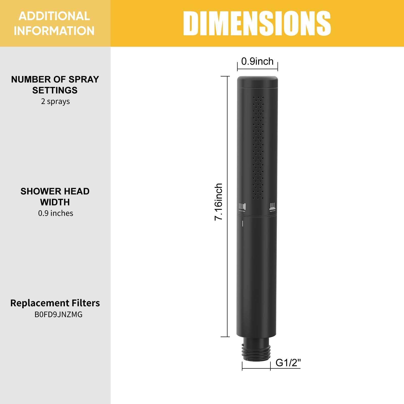 BESy Cabezal de ducha de mano 2 en 1 de latón con función filtrada, cabezal de ducha de alta presión con filtro de alto flujo con soporte de manguera de 59 pulgadas para agua dura, negro mate