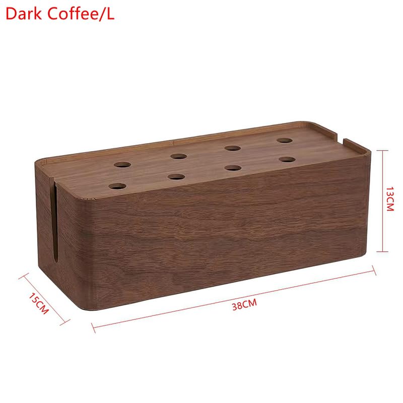 VIGAN 1 organizador de cables de mesa de madera maciza, caja de conexiones de madera maciza, caja de almacenamiento, soporte de clip de escritorio para caja de TV (L: 38 x 15 x 13 cm, café oscuro)