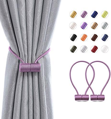 Pretty Jolly 2 Pack Magnetic Curtain Tiebacks 16 Inch Modern Handmade Weave Rope Curtain Holdbacks Convenient Decorative Curtain Drape Tie Backs for Home and Office Window Drapery (Gold)