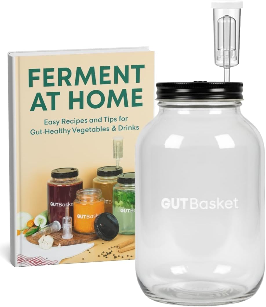 Gutbasket Glass Fermenter 4 L with Airlock and Grommet Lid - Ideal for Fermenting Wine, Beer, Mead and Large Batches of Fermented Vegetables, Transparent