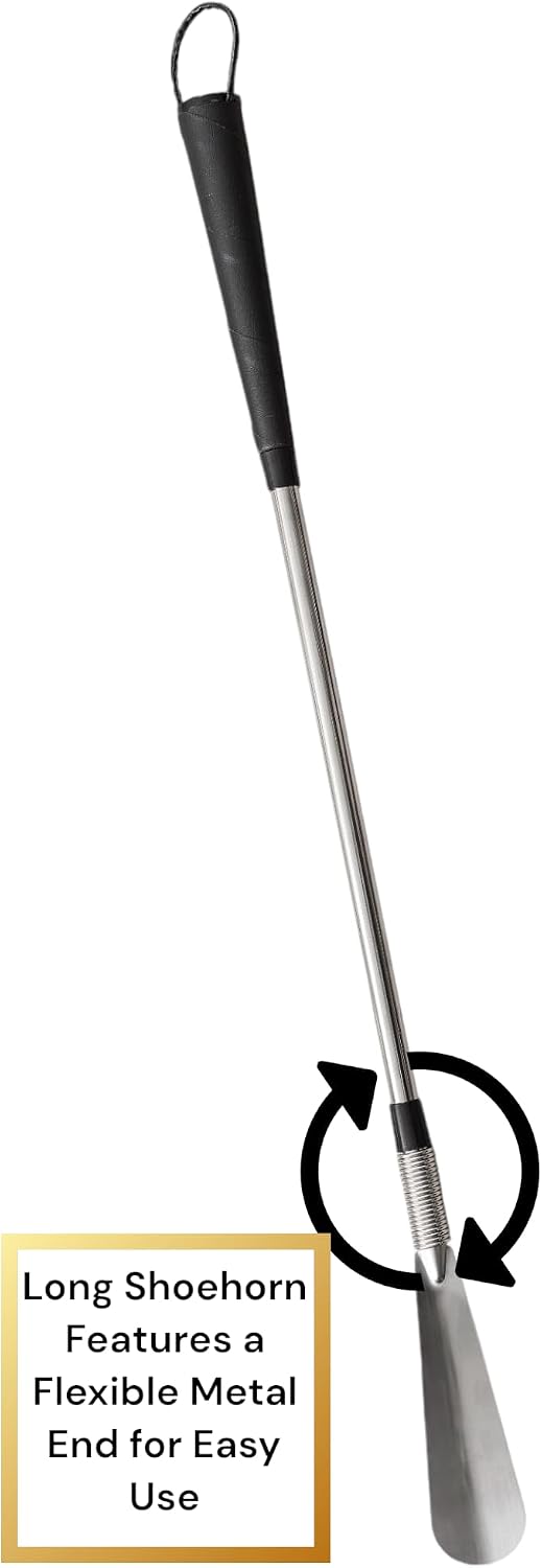 Essential Medical Supply Long Handle 24in Shoehorn with Spring Flex End for Easier Shoe - No Bend Device to More Easily Put on Shoes for Seniors and Anyone