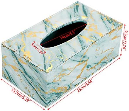 BSTKEY PU Leather Rectangular Tissue Paper Holder Box, Green Marble