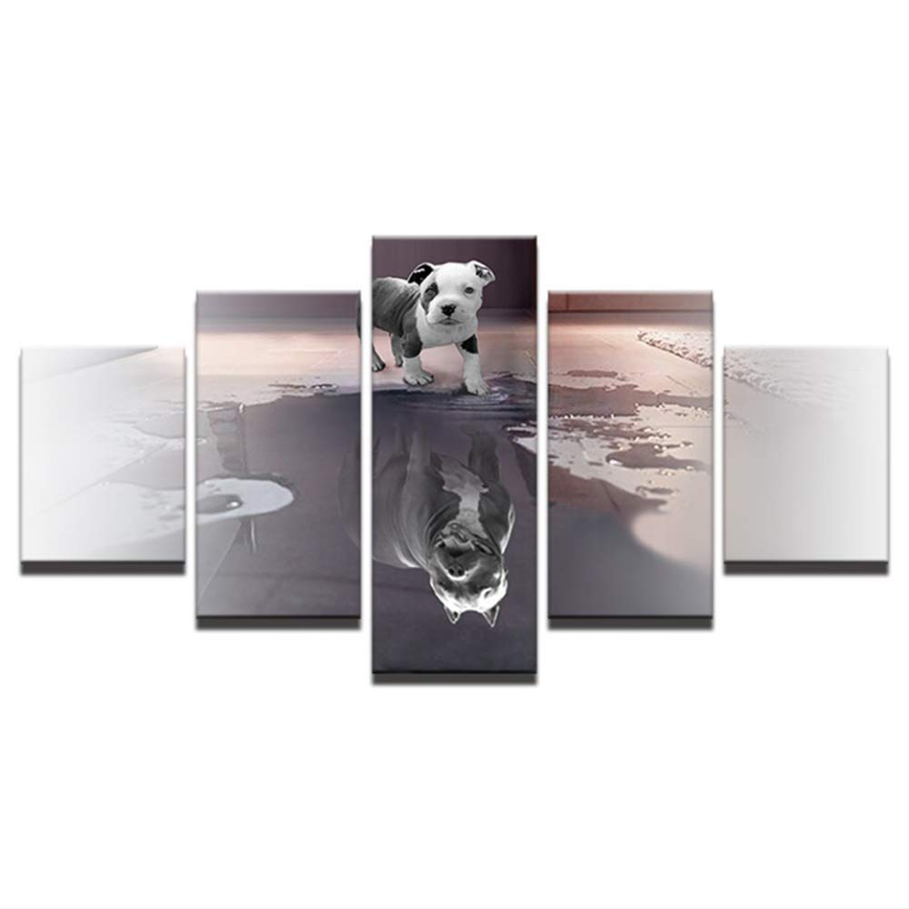 Toile peinture décor à la maison : tableau 5 pièces chien sans cadre pour grand mur