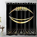 LB American Football Shower Curtain Watercolor Art Sports Game Black Background Cartoon Bathroom Curtain Home...