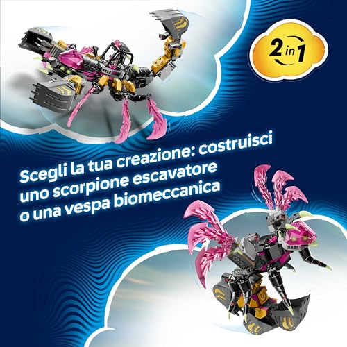 DREAMZzz 2 in 1 Scorpione Escavatore Giocattolo - Trasformabile in Figura di Vespa - con 3 Minifigure e Creatura del Tesoro Arancione da Collezione - Regalo per Bambini da 7 Anni in su - 71513 - Lego - Immagine 2