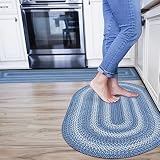 Homespice Denim Blue Braided Rug 20x30 - Small Jute Oval Braided Rugs for Blue Kitchen Decor, Reversible, No Shed Jute for Easy Maintenance