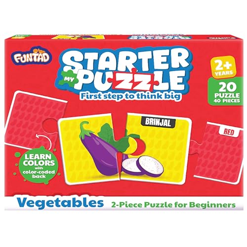 Image of My Starter Jigsaw Puzzle - Vegetables & Colors| 2-Piece Puzzle for Kids Age 2,3,& 4 yrs| Montessori Educational Toy Set of 20 Puzzle, 40 Big Pieces| Return & Birthday Gift for Boys & Girls