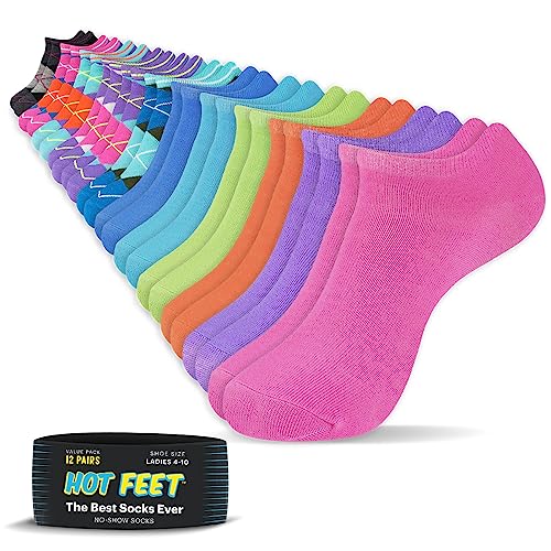 Hot Feet 6,12,18 Pack - No Show Socks For Women, Low Cut Ankle Socks For Teens And Girls, Adult Athletic Socks - Size 4-10, Argyle/Solid #TOP6