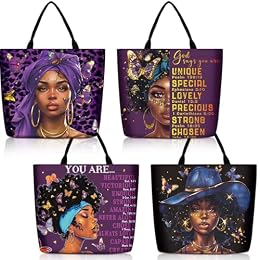 Silkfly 4 Pack African American Tote Bags Gifts for Black Women,Fascinating