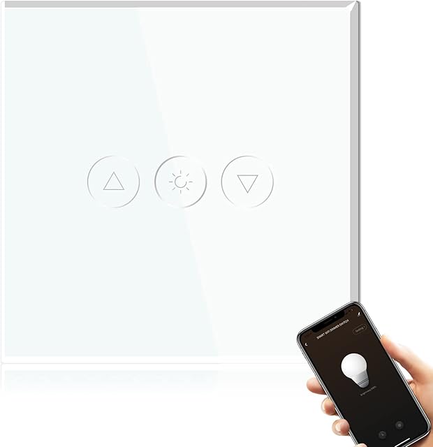 BSEED Smart Light Switch Single WiFi Dimmer Touch Switch for LED Lights, Need Neutral Wire, Tempered Glass Panel Wall Switches 1 Gang 1 Way White, Work with Alexa/Google, Smart Life App Control