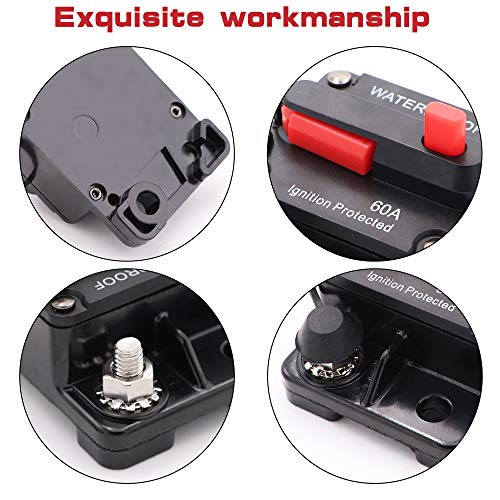 Welugnal 60 Amp Automotive Marine Circuit Breaker with Manual Reset Surface-Mount for Trolling Boat Motor Battery Thermal 12V-48V DC Waterproof - Thumbnail 3