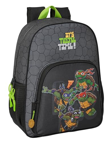 TORTUGAS NINJA   Mochila Escolar Niño, Mochila Niño, Mochila Infantil, Adaptable a Carro, Ideal para Niños en Edad Escolar, Cómoda y Versátil, Calidad y Resistencia, 33x14x42 cm, Color Gris/negro