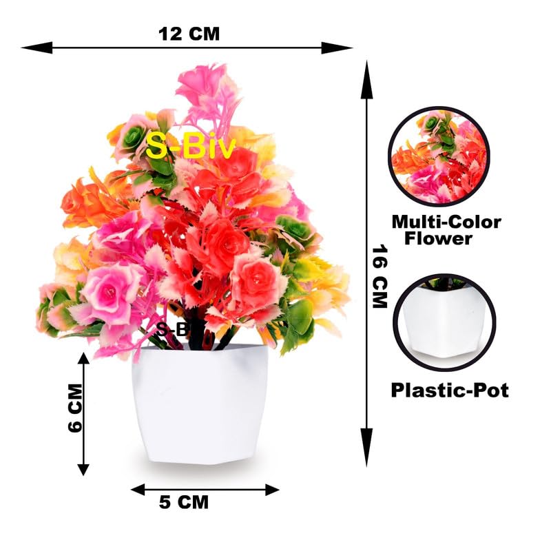 Image of Anuash Artificial Plants with Pot for Home Decoration - 12 cm (Pack of 4) | Fake Flower Plant for Table, Desk & Office Decor | Indoor Decorative Bonsai Style Showcase (Design 1)