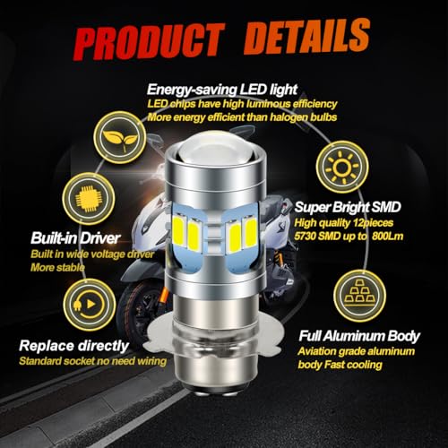 Ruiandsion P15D-25-3 Bombilla LED 6000K Blanco 6V-30V para moto miniatura 3