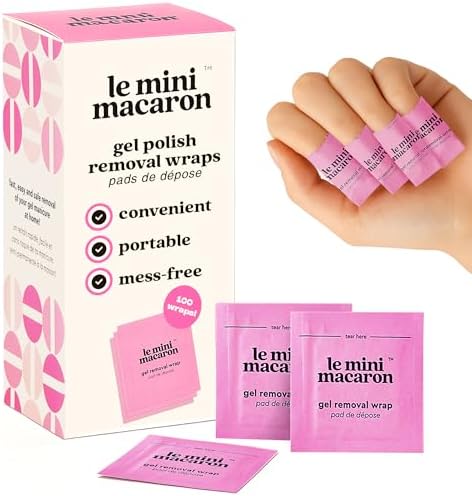Le Mini Macaron Gel Nail Polish Remover Wraps | Easy, At-Home Soak Off Pads, Gel Polish Remover for Nails | Shellac Removal | Vegan, Cruelty-Free, 9-Free Formula - 100 Wraps