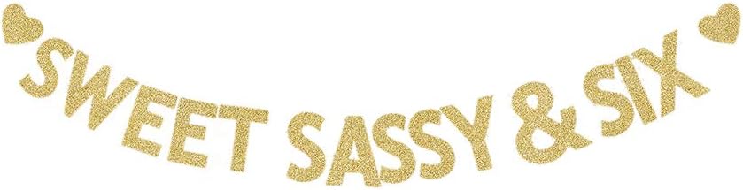 JTPartyTime Sweet Sassy & Six Gold Gliter Paper Banner, Boys/Girls 6th Birthday Party Decors 6 Years Old Bday Backdrops