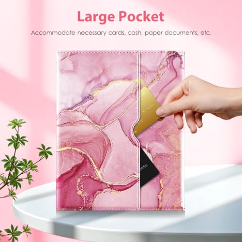 Image of DTTO for iPad 11th (A16) / 10th Generation Case with Keyboard (2025 /2022), 7 Colors Backlit Wireless Detachable Keyboard Leather Folio Cover with Pencil Holder & Pocket, Red Marble