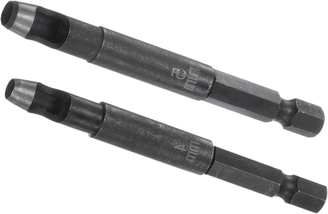 2pcs Leather Hole Punch Tool - [4/5mm x 1/4" Shank] Extension Hex Shank Drill Bit High-Carbon Steel Rotary Hollow Puncher for Fabric Leathercraft Belts Use, 147mm Length