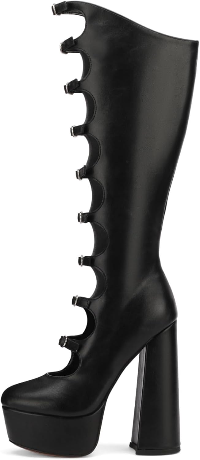 FancyQueen Platform Boots Gothic Boots for Women, Knee High Chunky Platform Heels