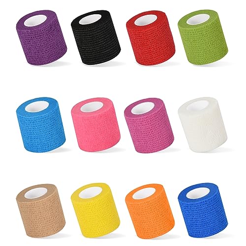 Sagafly 12 Rollen Selbstklebender Verband Selbsthaftende Bandage für Erste Hilfe Fixierbinde Cohesive Bandage Haftbandage Verband Sport Elastische Binde für Handgelenk Knöchel Vet Wrap Pet