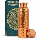 DIPHORIA 100% Pure Copper Water Bottle – 950ml / 32oz – Leak Proof Ayurvedic Drinking Bottle for Daily Hydration – BPA Free – Handcrafted Copper Bottle (Dotted)