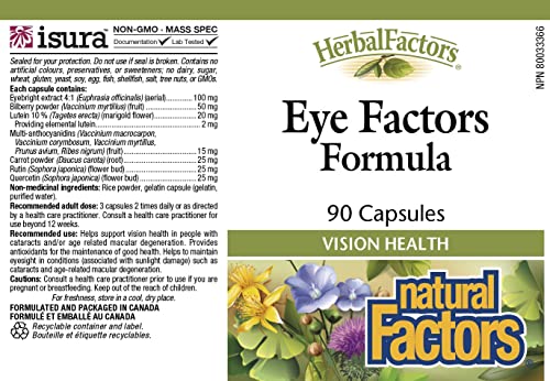 Natural Factors - Herbalfactors Eye Factors With 2Mg Lutein, Supports Healthy Eye Function, 90 Capsules #TOP1