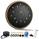 Steel Tongue Drum 12 Inch 15 Notes, Steel Drums Instruments for Kids Adults, Hand Pan Drum with Music Book, Drum Mallets and Carry Bag, Handpan C Major, Black