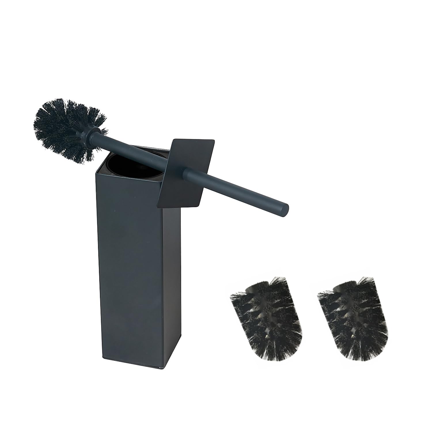 Bgl Black Square Standing Toilet Brush Holder, Plated Stainless Steel Toilet Brush, High Density Brush Head