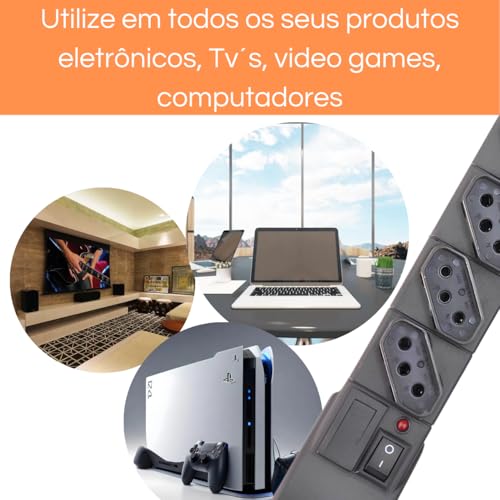 Protetor Eletrônico Filtro de Linha Regua de Extensão com 7 tomadas com Cabo de 5 Metros