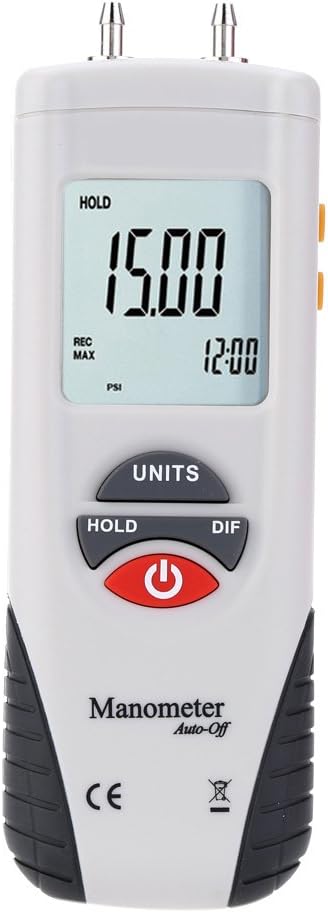 Hti digital Manometer HT-1890 Handheld Digital Manometer Differential Gauge Air Pressure Meter 11 Selectable Units, Manometer to Measure Gauge & Differential Pressure