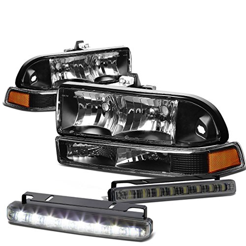 Compatible with Chevy S10/Blazer GMT325/330 Black Housing Amber Corner Headlight+Smoked DRL 8 LED Fog Light