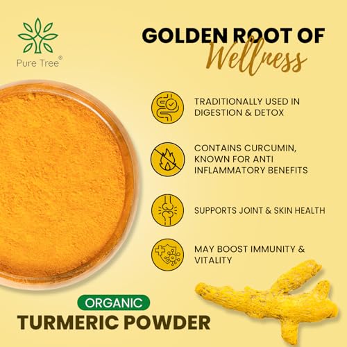 Image of Pure Tree Certified Organic Haldi Powder | 5 Kg / 5000 g | Turmeric Powder | Spice Masala Powder Raw for Milk | Strong Antioxidant