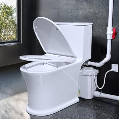 700watt Macerating Toilet with Pump, Two-Piece Upflush Toilet For Basement, Powerful & Quiet Macerating System With 3 Water Inlet & Ac Vent, 36ft Vertically, Skirted Bowl