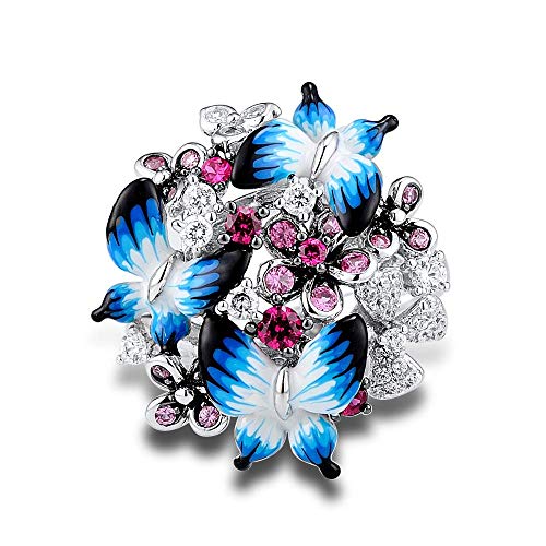 Bague argent 925 femme papillons brillant zircon cubique bijoux émail
