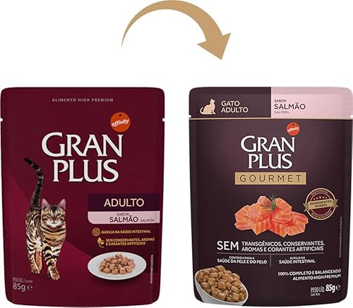 Ração Úmida GranPlus Gourmet Gatos Adultos Salmão 85g - Pack com 18 unidades