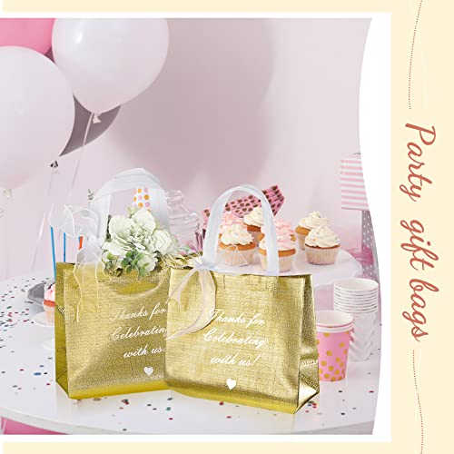 Silkfly 36 Pcs Thanks For Celebrating With Us Gold Gift Bags With Bow Ribbon Non Woven Reusable Metallic Tote With Handles Reusable Goodie Glossy Wedding Favor Bags In Bulk For Baby Shower Birthday #TOP5