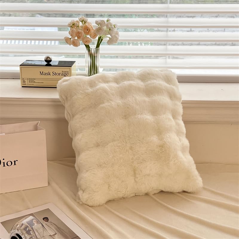 Zangge Bedding Luxury Soft Cushion Cover Faux Fur Fabric Rabbit Hair Plush 45cmX45cm Throw Pillow Cover for Sofa White
