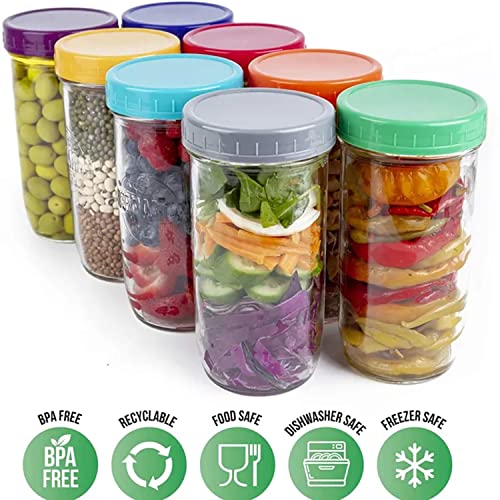 Mason Jar Lids - Compatible With Ball, Kerr, And Other Brands - Vibrant Colored Plastic Caps For Canning And Storage Jars - Airtight And Spill-Proof - Pack Of 8 (Wide Mouth - 3.38In) #TOP5