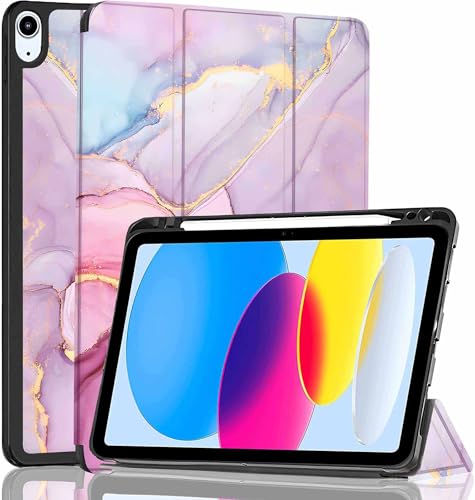 Image of ProElite Case Cover for Apple iPad (A16) 11th /10th Generation (2025 /2022), Smart Case for iPad 11th /10th Gen [Auto Sleep /Wake Cover] [Pencil Holder] [Soft Flexible Case] Recoil Series - Marble Pink