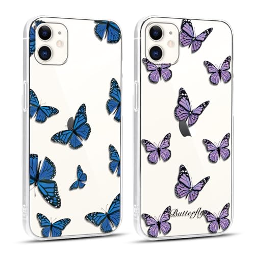 Foonary 2 Pièces Transparente Coque pour iPhone 11 6,1" avec Aesthetic Motif Papillon Design Étui, Housse de Protection Souple Silicone TPU Antichoc Bumper Case Cover pour iPhone 11
