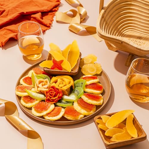 Image of Dried Fruit Gift Basket with Wooden Tray - Healthy Gourmet Snack Box Variety - Holiday Food Tray for Corporate, Sympathy, Birthday & Thank You Gifts (Vegan, Kosher, Gluten‑Free)- Bonnie and Pop
