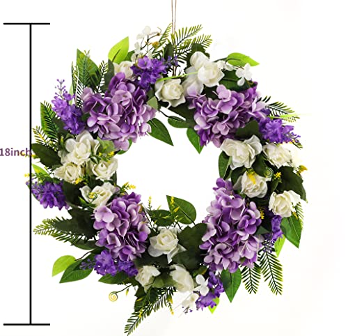 Summer Wreaths For Front Door Green Plant Purple Hydrangea Weaths 18 Inch On Grapevine Base, Perfect For Spring Wreaths Outdoor,Indoor And Farmhouse Decoration #TOP1