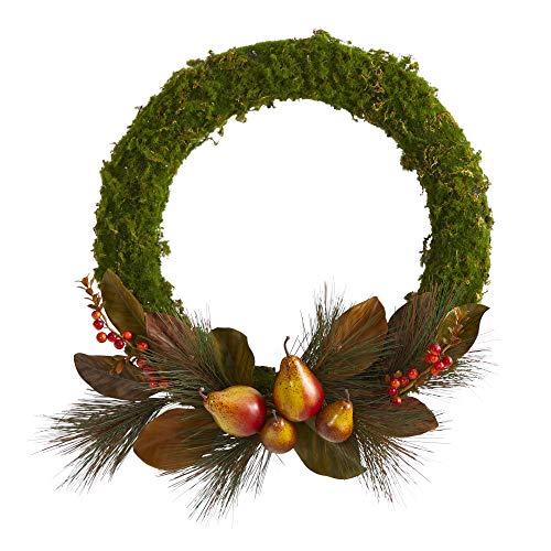 Nearly Natural 22in. Pear, Magnolia and Moss Artificial Wreath