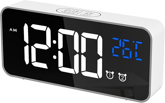 CHEREEKI Alarm Clock, Digital Clock with Temperature Display, Snooze, USB Powered Rechargeable Clock with Dual Alarms for Bedroom, Bedside, Office& Travel