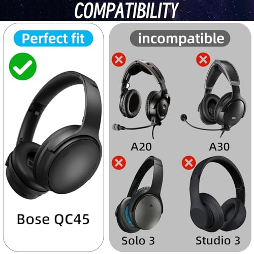 Replacement Ear Pads for Bose QuietComfort 45 (QC45) / QuietComfort SE (QC SE) / Quiet Comfort Wireless Over-Ear Headphones, Softer Protein Leather Earpads Cushions Kit (Black) by QKIIP - Used condition - Image 4