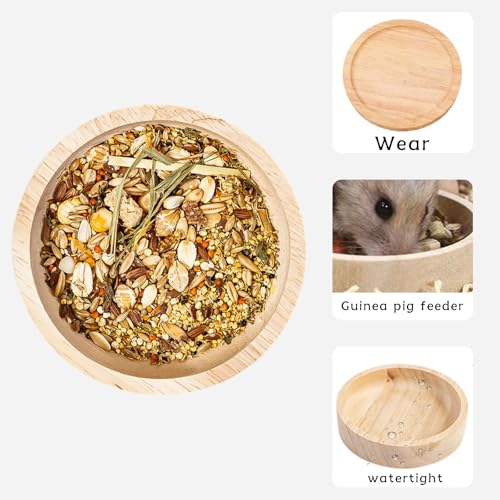 One Piece Waterproof Wood Hamster Bowl Washable Pet Wooden Hamster Bowl Reusable Natural Guinea Pig Food Bowl for Small Pets - Image 5
