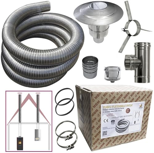 Kit tuyau en acier inoxydable 316 flexible 10 m diamètre 80 mm intérieur lisse selon CE EN 1856 2 conduit de cheminée
